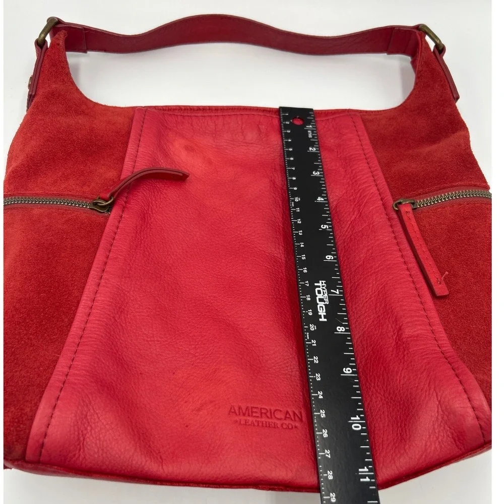 American Leather Co Red Leather Suede Hobo Bag Antique Brass Hardware